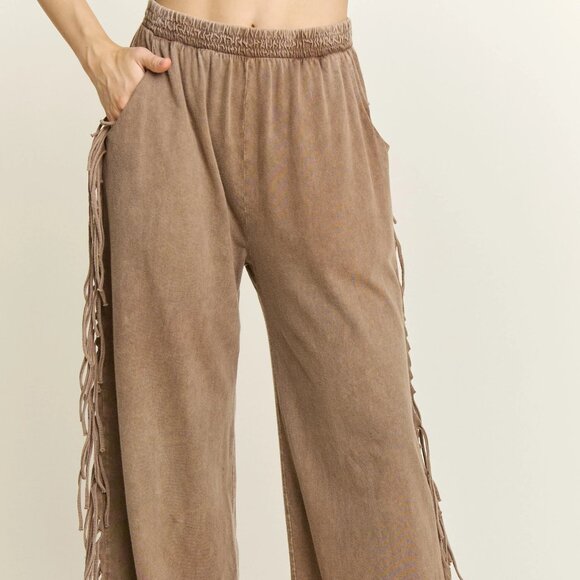 J1 - J. Her Mineral Wash Chocolate Fringe Pants - Picture 3 of 5